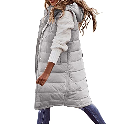 HANXIULIN üBergangvest Women's Long Winter Coat Vest Down Jacket Long Winter Jacket Down Jacket Winter Warm Vest Jacket with Hood Quilted Jacket, gray, XL HANXIULIN üBergangvest Women's Long Winter Coat Vest Down Jacket Long Winter Jacket Down Jacket Winter Warm Vest Jacket with Hood Quilted Jacket, gray, XL