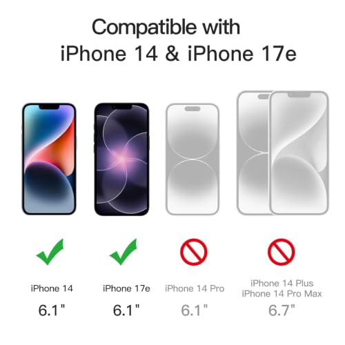 Image of JETech Screen Protector Guard for iPhone 14 /17e, 3-Pack | 9H Tempered Glass, Full Coverage, Scratch Resistant, HD Clear, Case-Friendly