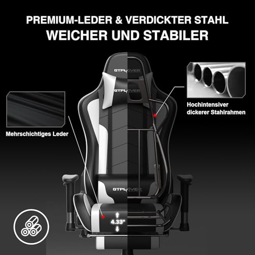 Sedia da gaming, con poggiapiedi, altoparlante Bluetooth, ergonomica, da ufficio, da scrivania, con schienale regolabile, portata 150 kg, colore: bianco - Sedia gaming - Immagine 3