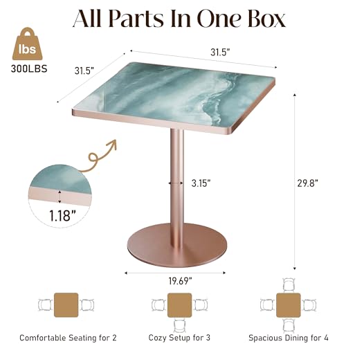Image of AliSefaiy31.5''Square Dining Table,Square Pedestal Table,Marble BistroTable | 1.2 inch Marble Tabletop, Heat Resistant /Scratch Resistant /Easy Clean /Dining Room /Restaurants /Small Spaces /Marble River