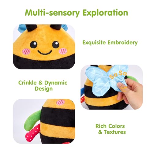 Image of hahaland Musical Tummy Time Bouncing Plush Bee Crawling Toy for 6 Month