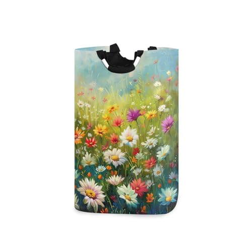 Jihqo Laundry Hamper Basket Meadow Wildflowers Collapsible Nursery Storage Bin Waterproof Clothing Baskets for Home Bedroom Bathroom Washing Room