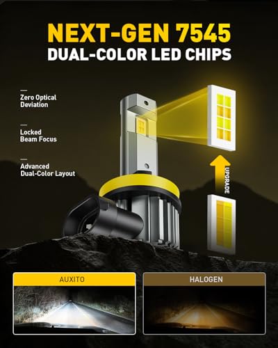 Image of AUXITO H11 H8 H9 LED Switchback Bulb, 6500K Cool White & 3000K Amber Yellow, 50000LM Brighter Ultra-Bright, Plug N Play, Long Lifespan, No Flicker, 99% Compatibility, 2PCS