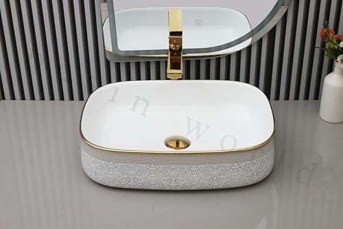 Image of Luxury Table Top Sanitary Ware | Ceramic Tabletop Wash basin | Countertop Vessel Sink | Wash Basin Over Counter For Bathroom (20 x 15 x 5 INCH) NC-761