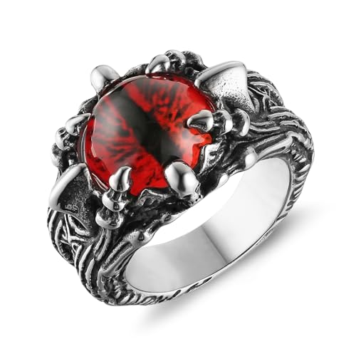 HZMAN Devil's Eye Ring for Men Biker Stainless Steel Gothic Punk Demon Claw Evil Eye Ring Halloween Jewelry Gift