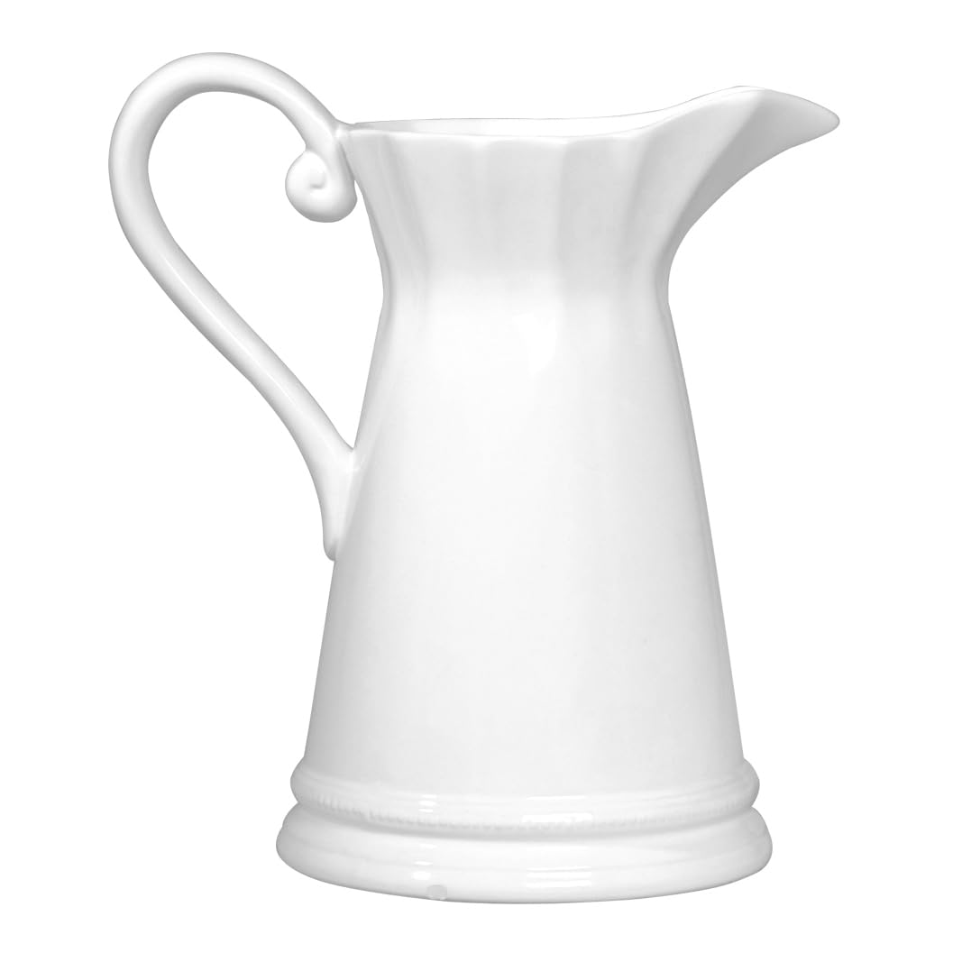 SHARK SHIP 2 Pack Smooth Porcelain Maisie Pitcher, Glossy White Finish, Use for Serving or Decorative Display, 8.5x6x9 Inches
