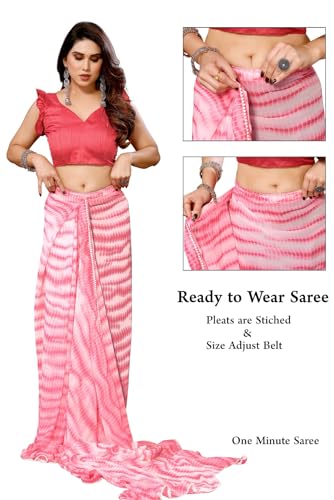 Image of ROOP SUNDARI SAREES Readymade Pleated Pre Drape Stitched Floral Printed Georgette Saree For Women's With Lace Border & Blouse(Ready To Wear One Minute)