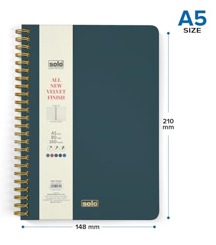 Image of SOLO Velvet Finish Spiral Notebook | A5 Size, 160 Unruled Pages, 80 GSM | Fountain Pen Friendly Premium Journal for Sketching & Writing
