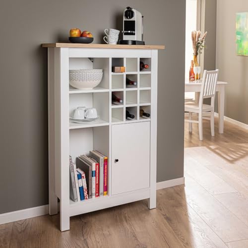 Inter Link - Credenza per 12 bottiglie con 3 ripiani e 1 anta - Armadietto per vino - Mobile da cucina - Armadio buffet - per la conservazione del vino - rovere Artisan Bianco - Julina