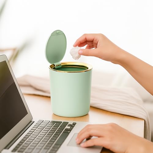 Image of Soko Cute Portable Mini Trash Can, Small One-Key Press Plastic Fancy Press-Top Desktop Dustbin Waste /Garbage Disposal For Home, Office, Bathroom, Bedroom, Kitchen, Work, Study Table - (Mint Green)