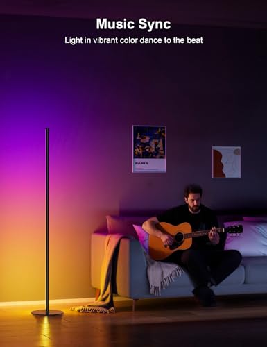 Meewata LED Stehlampe Wohnzimmer, 180cm RGB Stehlampe Dimmbar mit Fernbedienung, APP-Steuerung, 16 Millionen Farben Musik Sync Warm Weiße Eckleuchte, Ecklampe für Wohnzimmer Schlafzimmer Spielzimmer
