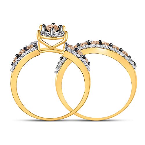 Solid 10K Yellow Gold Real Brown Natural Diamond Bridal Matching Engagement Ring Wedding Band Set 1-3/4 Carat (1.72 Cttw)4