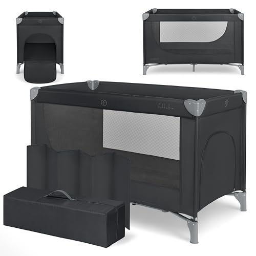 KikkaBoo Cuna de Viaje SO Gifted 2026, Cuna Bebe 120x60 cm hasta 15 kg, Parque Plegable con Bolsa de Transporte, Ligera y Compacta, Negro