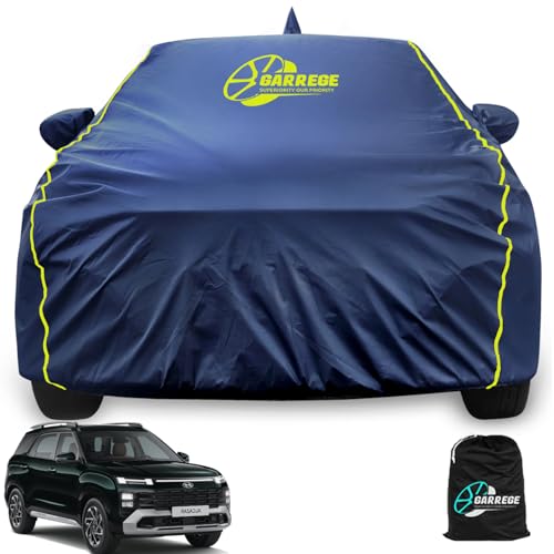 Image of Car Body Cover Compatible for Hyundai Alcazar 2024 with Mirror Pockets Full Sized, Triple Stitched, Anti dust Proof, Navy Blue
