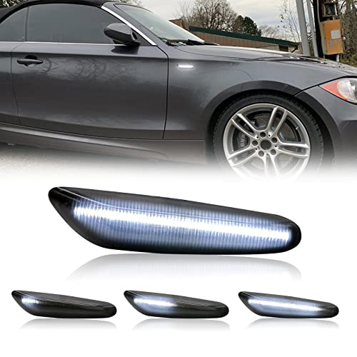 Mynoway Front Sequential LED Side Marker Light Replacement For 2003-2013 E60/E61 E90/E91 E92/E93 E81/E87 E82/E88 E83/X3 328i 325i 135i 128i 325xi Smoked Lens Turn Signal Indicator Dynamic Lamp.