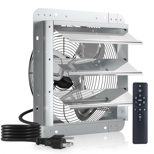 Image of Amico 14 Inch Shutter Exhaust Fan with Remote,Energy Efficient &Quiet 35W EC Motor 1600 CFM Wall Mount Ventilation Fan for Garage,Greenhouse,Attic&Chicken Coop,9-Speed Adjustable,Plug In,Timer,FCC