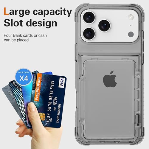 Coque iPhone 17 Pro Max transparente avec porte-carte et support rigide silicone