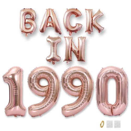 Jurxy Decoración de globos de 35 cumpleaños de color oro rosa con letras de aluminio de 1990, globos de letras de feliz cumpleaños, suministros de fiesta para hombres y mujeres, accesorios de fotos,