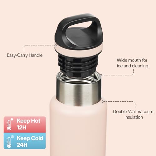 Image of BJPKPK Insulated Water Bottle 18OZ Stainless Steel Water Bottle with Handle Double Walls Vacuum Insulated BPA Free Flask, Peach