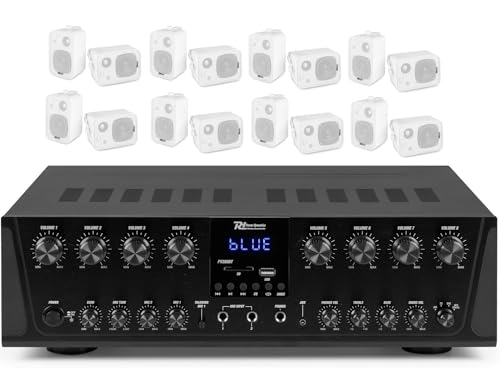 IMPIANTO AUDIO FILODIFFUSIONE 8 ZONE AMPLIFICATORE CON BLUETOOTH+CASSE AUDIO (ALTOPARLANTI NERI)