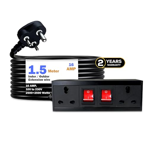 Image of MX 16 Amp Extension Cord Electric Board with 1.5 Meter Heavy Duty Wire | 250V Power Extension Board | 16A /20A Socket with Dual Switch | High Load Extension Board for Home Office Electrical Appliances