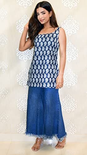 Image of JAIPUR HAND BLOCK Sleeveless Broad Neck Kurti Top S22SF
