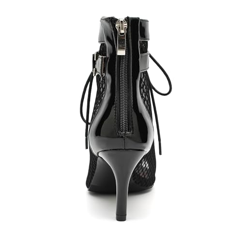 Enelauge Women's Mesh Sandals Summer Booties Mesh Booties Zipper Peep Toe Lace Up Buckle Strap Kitten Heels Comfortable Sexy Wedding Bridal Party Dress Shoes3