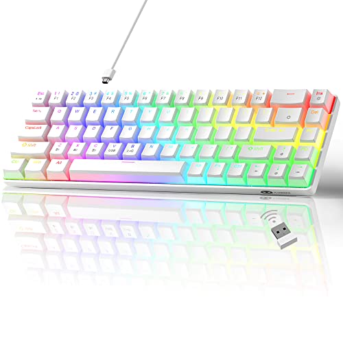 Magegee 60% Wireless Mechanical Keyboard, 2.4G/Bt5.0/Usb-C Triple Mode Pbt Pudding Keycaps Rgb Backlit Keyboard, Compact 68 Keys Mini Keyboard With Red Switch For Pc Laptop Mac Smartphone, White #TOP14