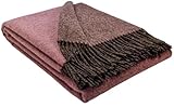 STTS International Wolldecke 100prozent Schurwolle Wohndecke in versch. Farben 140 x 200 cm Tagesdecke Schurwolldecke Woll-Plaid Tirol (Braun-Rosa (Double face), 140 x 200 cm)