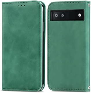 For Google Pixel 6A Case Leather Wallet Book Flip Folio Stand View Full Protection Cover with Stand Card Slots Magnetic Closure Compatible with Google Pixel 6A Phone Cases Shockproof, Green