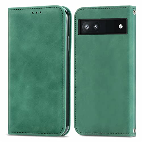 For Google Pixel 6A Case Leather Wallet Book Flip Folio Stand View Full Protection Cover with Stand Card Slots Magnetic Closure Compatible with Google Pixel 6A Phone Cases Shockproof, Green
