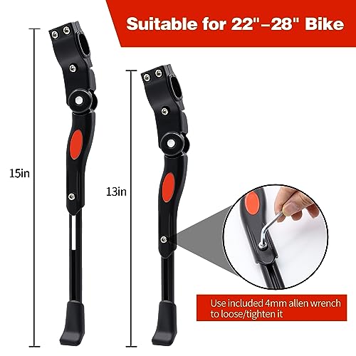 1/2/5/10 Pack Bike Kickstand, Black Kickstand/White Kickstand with Allen Wrench, Premium Steel Bicycle Stand Fit for 22\"-28\" Bike (1 Pack, Black)