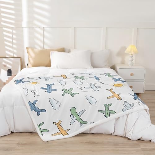 Couverture en polaire Airplane pour lit et canapé, plaid doux 76x101 cm