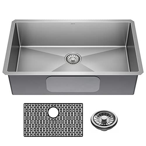 Delta Faucet Delta Lenta 32-Inch Undermount 16 Gauge Stainless Steel Single Bowl Kitchen Sink With Accessories, 953034-32S-Ss, Satin #TOP8