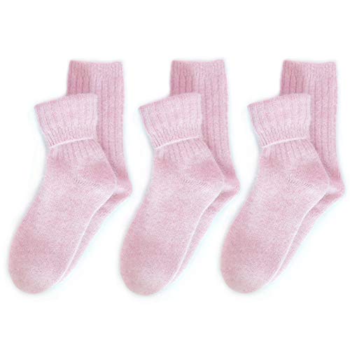 Walkon Women's Fuzzy Fluffy Cozy Warm Super Soft Slippers Angora 3 Pairs Home Socks, A. Indi_Pink (3Pairs), 5-8 Plus #TOP2