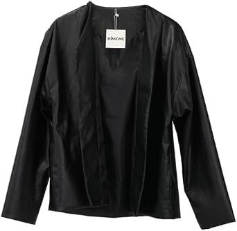 Faux Leather Jacket Women Fall Bomber Casual O-Neck Outerwear with Drop-Shoulder Sleeves