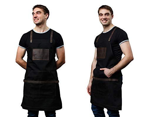 Oleksynprannyk Black Apron In Canvas And Leather For Chef Work Bartender Barista Barber Shop Grill Master Olpr. Made In Ukraine #TOP3