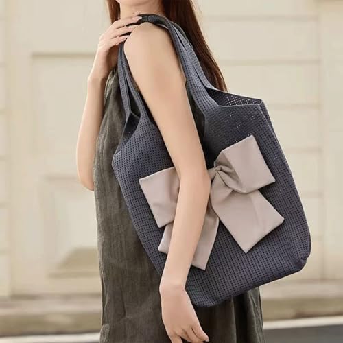 Bow Purse Mesh Bow Tote Bag Cute Bucket Bags Shoulder Bag with Bowknot Large Handbag Trendy Gift for Women4