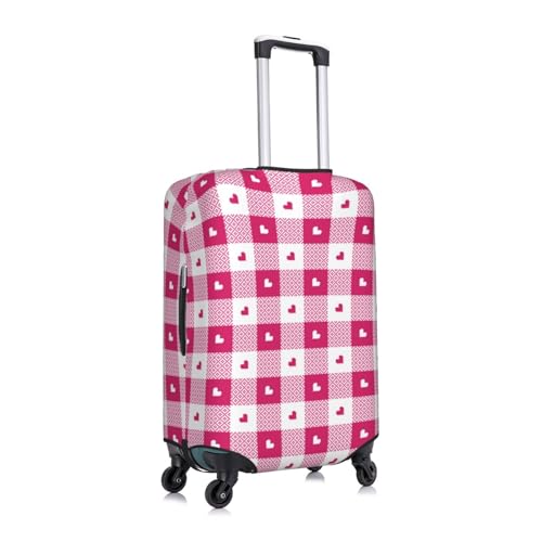 Hot Pink Plaid Heart Luggage Cover Protector Anti-Scratch Washable Fits 18-32 Inch Luggage-Large3