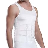 HunkyWear - Men's Shaper Cooling T-Shirt, Men's Compression Seamless Shirt Slimming Tummy Control Chest Compression Hide Fat Shapewear (Medium, Vest-White)