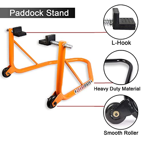 Image of Grandbiker Rear Universal Wheel Paddock Stand Extra Strong with Swing Arm Rest for Jawa Perak (Orange)