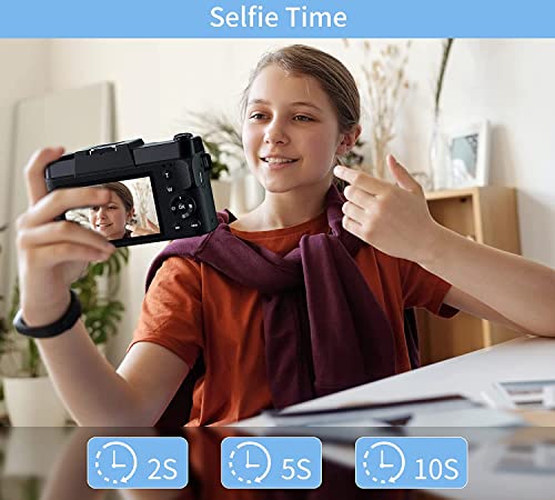 Saneen Digital Camera, 4K & 56MP Cameras for Photography, Small & Compact Vlogging Video Camera for Teens, Elder, Beginners, Equipped with 16X Digital Zoom, 32GB SD Card & 2 Rechargeable Batteries