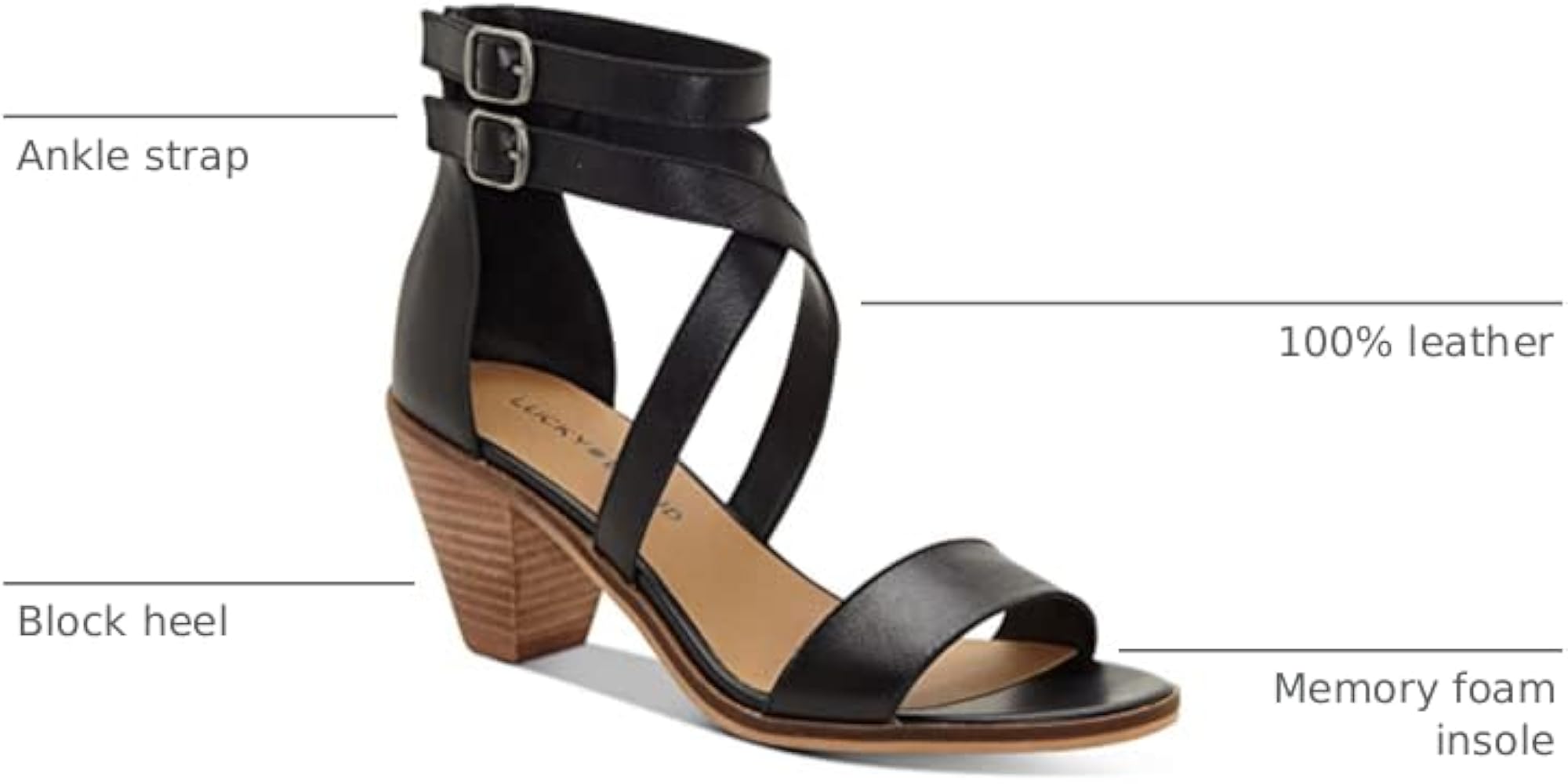 Amazon.com | Lucky Brand Ressia Black 5 M | Heeled Sandals
