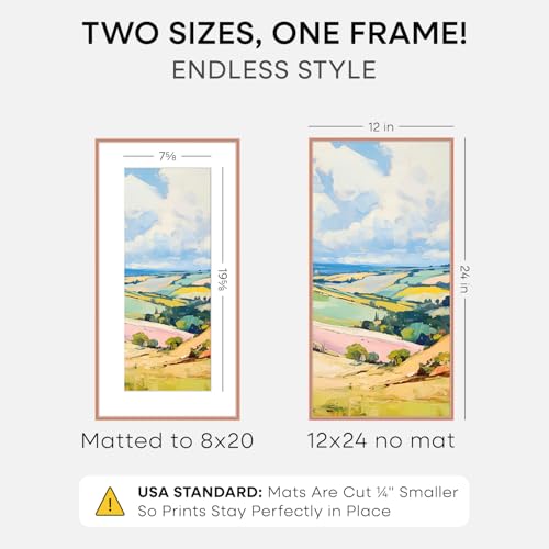 Image of Homeforia 12x24 Rose Picture Frame, High-End Metal, 8x20 Mat, Glass | High End Aluminum, Tempered Glass, Acid-Free 8x20 Removable Mat, 12x24 in Edge-to-Edge Display 24x12, Wall Kit, Set Of 1