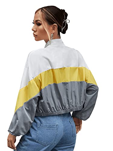 SweatyRocks Women's Long Sleeve Full Zip Cropped Jacket Color Block Windbreaker Coat2