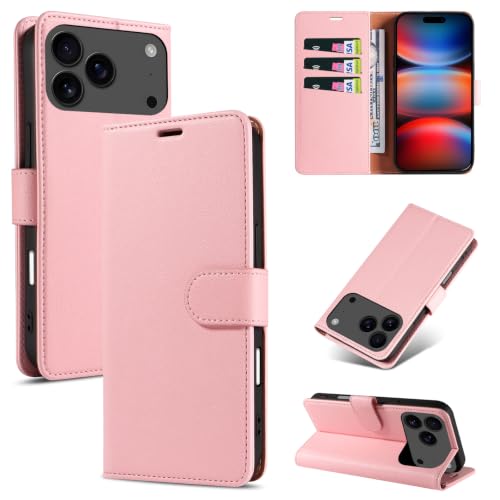 RKINC Wallet Case for iPhone 17 Pro Max, 3 Card Holders, Pink