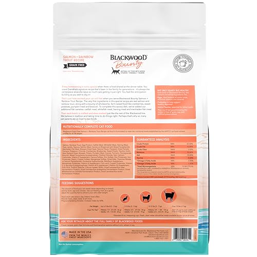 Image of Blackwood Bounty Dry Cat Food, Salmon & Rainbow Trout Recipe for All Life Stages, 2 Pound Bag, High Protein, Grain Free