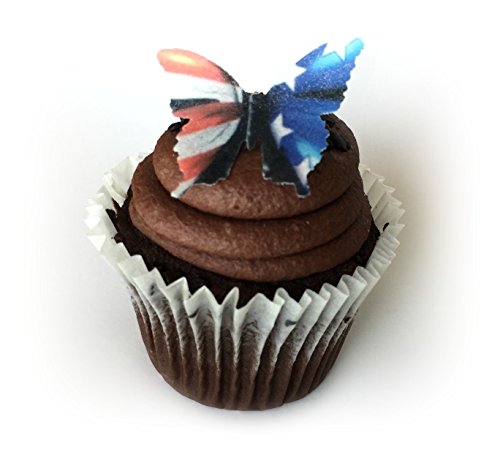 American Flag Red White Blue Wafer Paper Butterflies 1.75 Inch For Decorating Desserts Pack Of 24 #TOP4