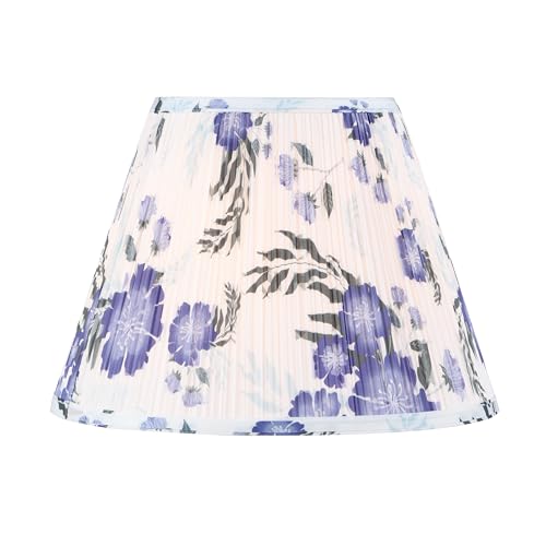 Image of Aspen Creative 33178, Hardback Empire Transitional Spider Lamp Shade, Mushroom Pleated White with Blue Floral Print Designed Fabric, 8 inch Top x 15 inch Bottom x 11 inch Slant Height