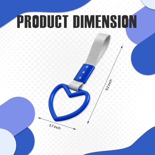 Image of 2PCS Heart Shaped Car Handle Straps, Rear Bumper Warning Keychain Ring for Car Exterior Accessories (Blue-Silver)